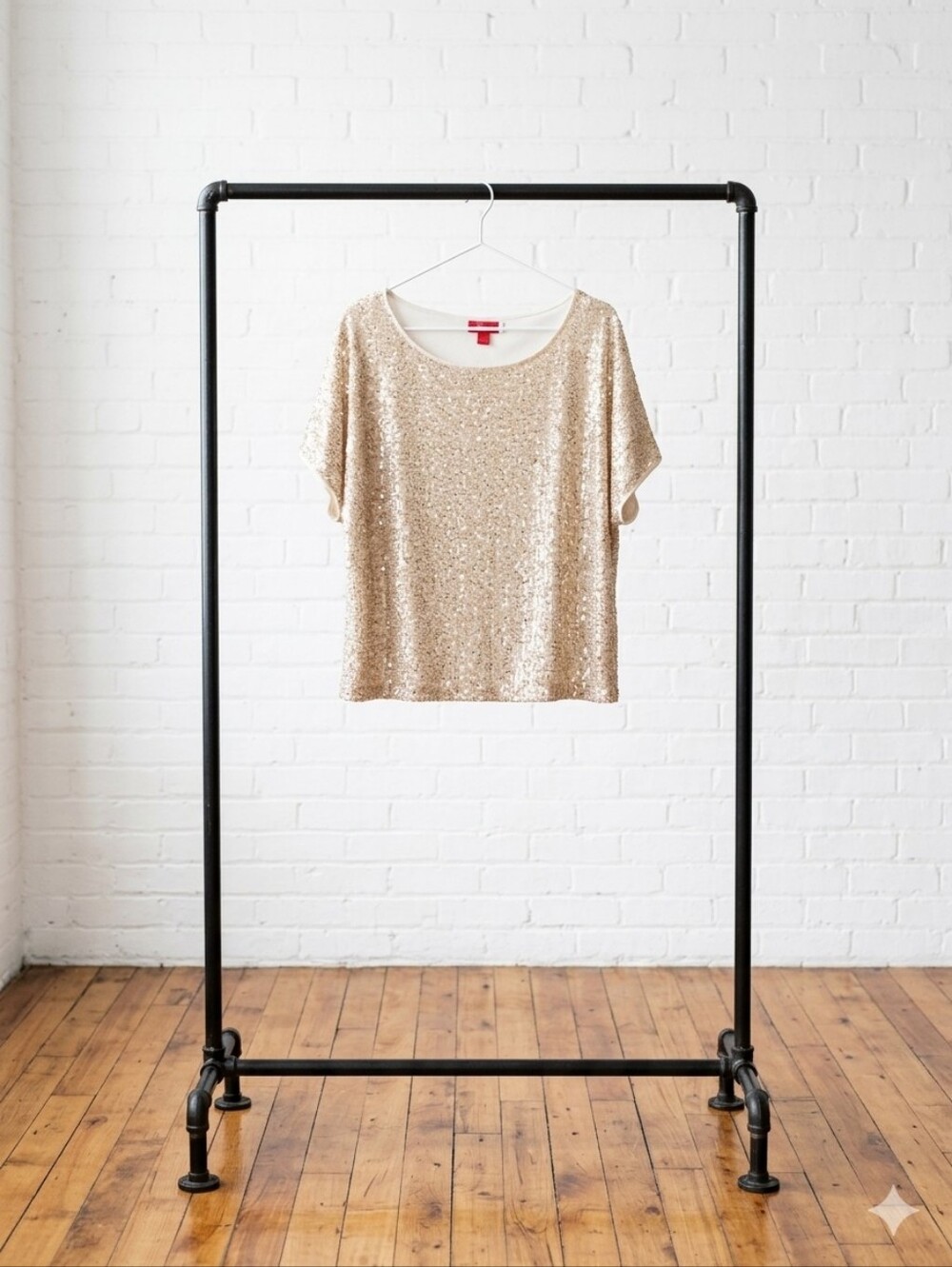 Sequined Short Sleeve Top in Champagne